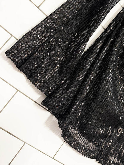 free people sheer sequin shirtee ruched full button blouse - good market thrift store