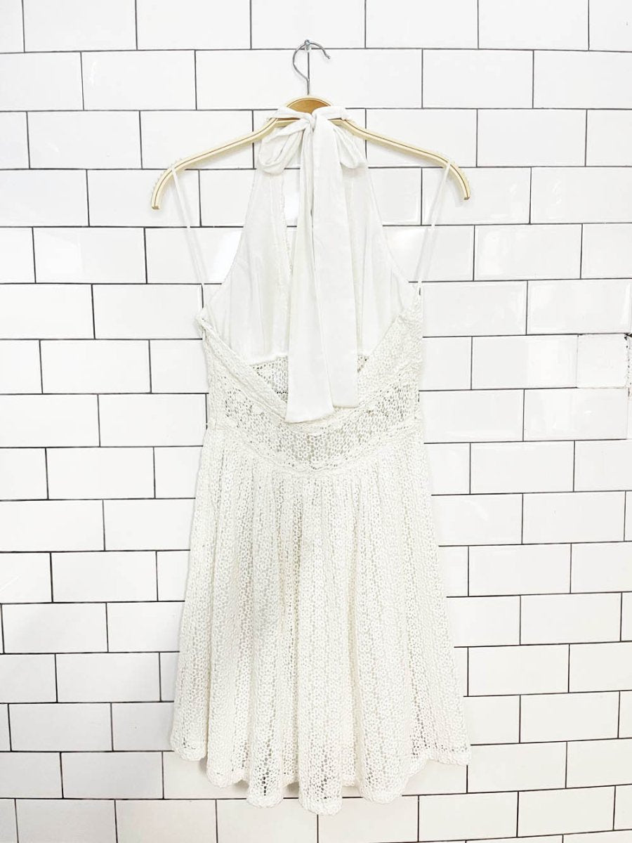 free people so sweetly crochet halter neck mini dress - good market thrift store