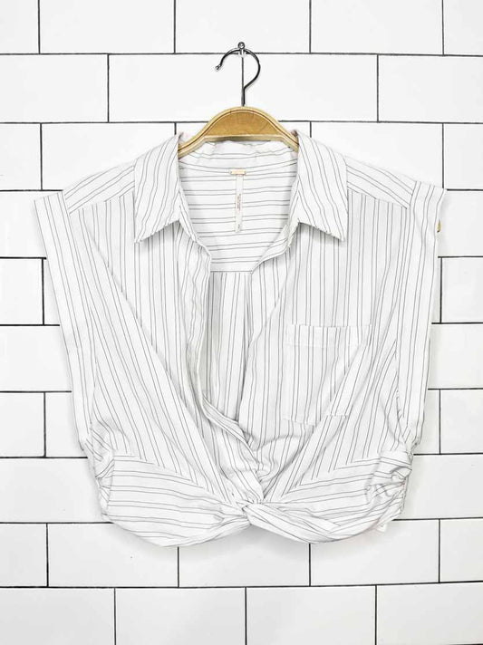 free people striped crop twist front menswear shirt - good market thrift store