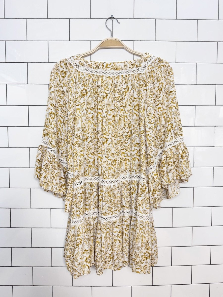 free people talk about it lace trim floral tunic | mini dress - good market thrift store