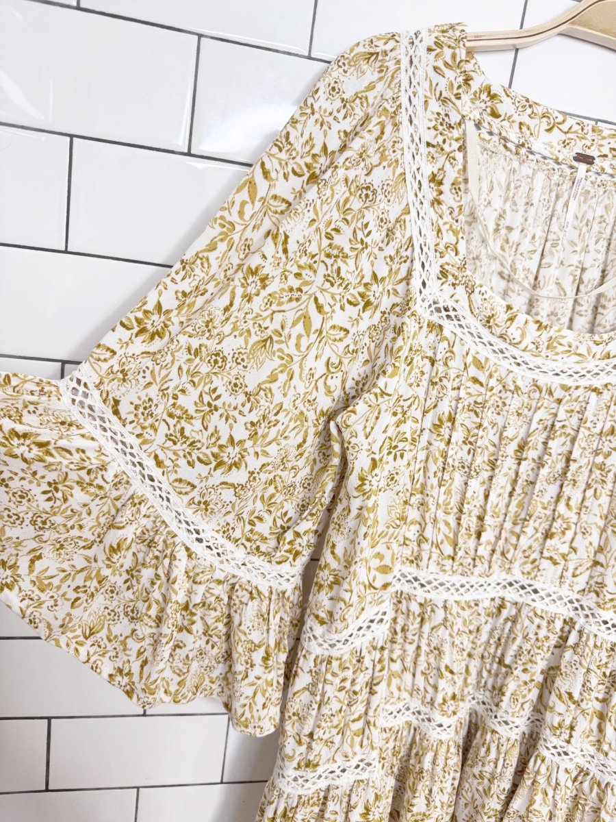 free people talk about it lace trim floral tunic | mini dress - good market thrift store