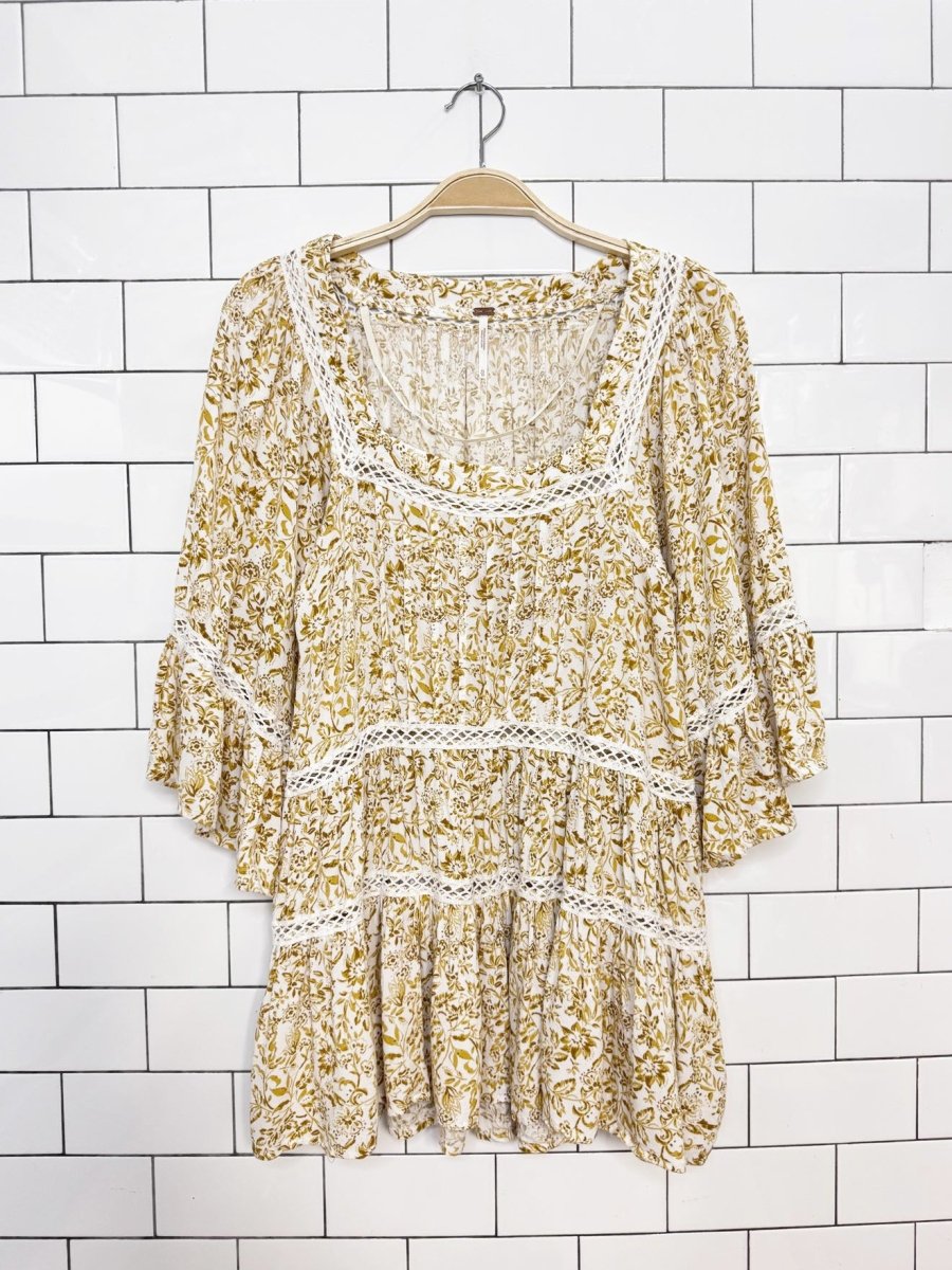 free people talk about it lace trim floral tunic | mini dress - good market thrift store
