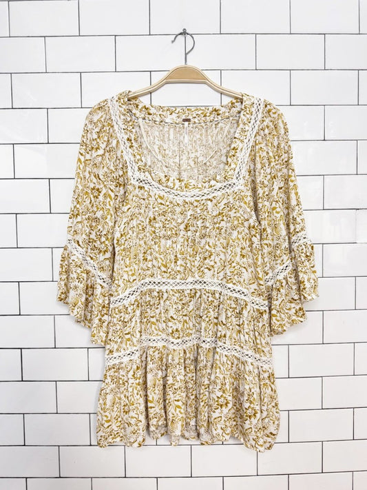 free people talk about it lace trim floral tunic | mini dress - good market thrift store