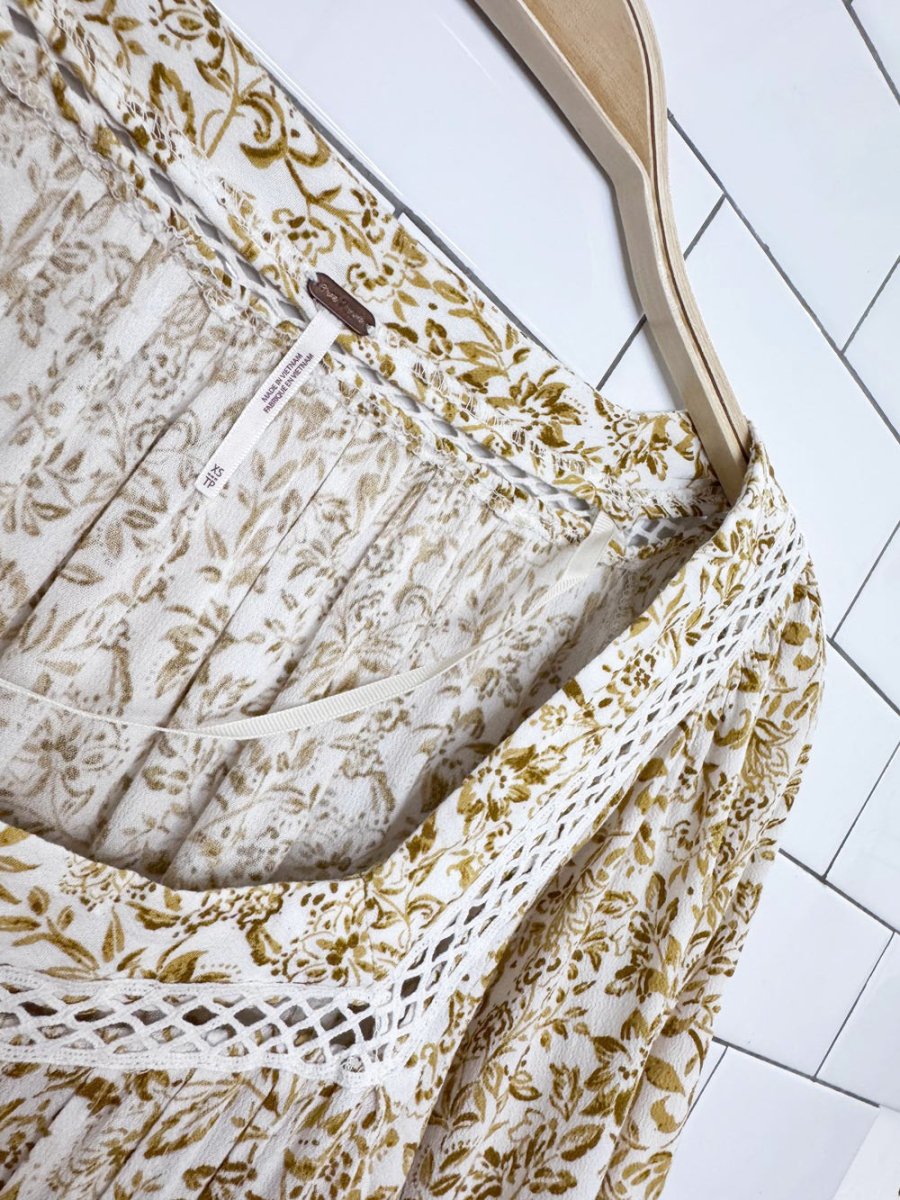 free people talk about it lace trim floral tunic | mini dress - good market thrift store