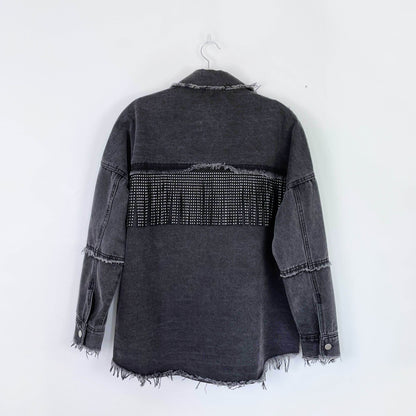 studded fringe oversized western denim jacket
