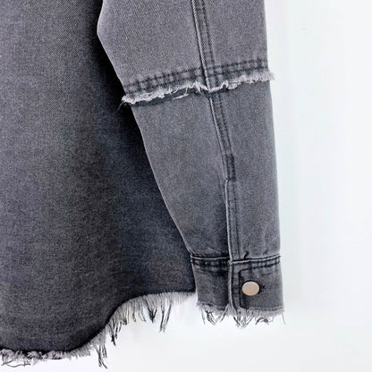 studded fringe oversized western denim jacket