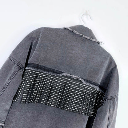 studded fringe oversized western denim jacket