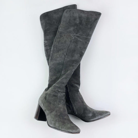 frye the clara grey suede over the knee heeled boots - size 9.5