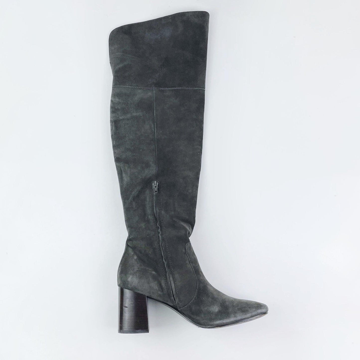 frye the clara grey suede over the knee heeled boots - size 9.5