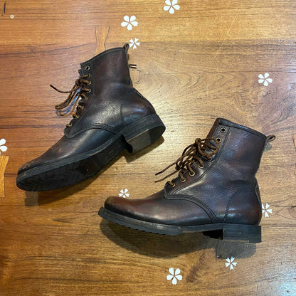 frye lace up leather combat boots - size 8