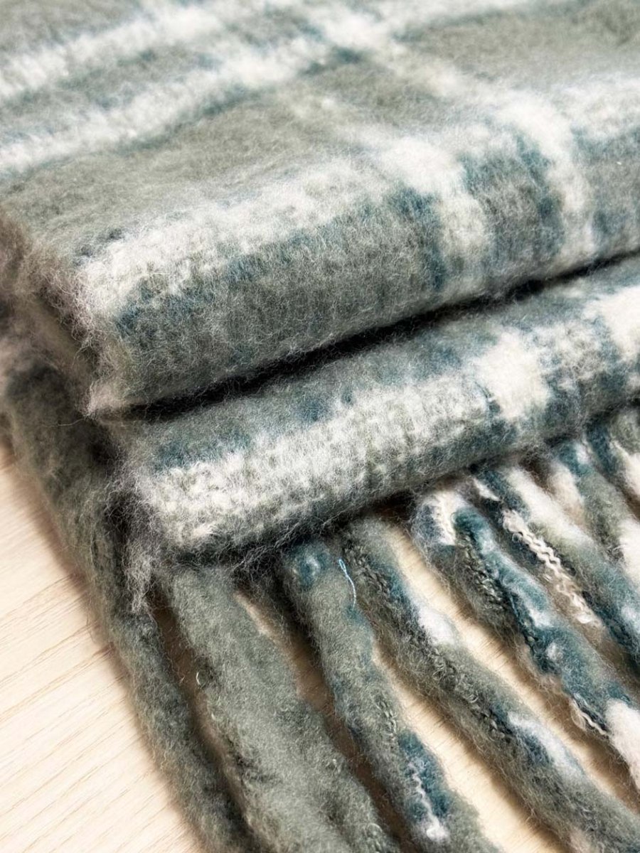 fuzzy tartan fringe xl scarf - good market thrift store