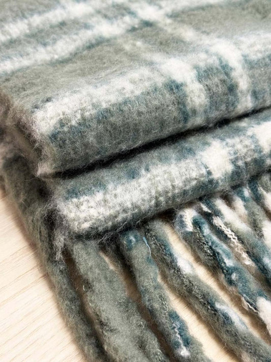 fuzzy tartan fringe xl scarf - good market thrift store