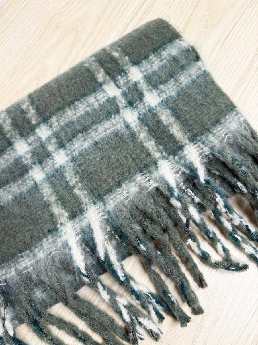 fuzzy tartan fringe xl scarf - good market thrift store