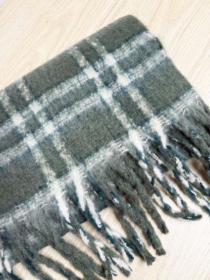 fuzzy tartan fringe xl scarf - good market thrift store
