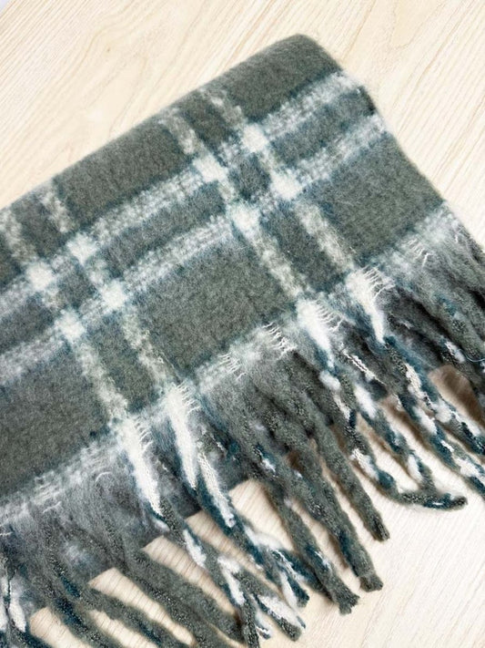fuzzy tartan fringe xl scarf - good market thrift store