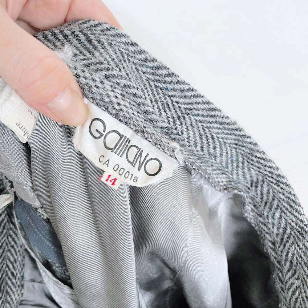 vintage galliano wool tweed pleat skirt