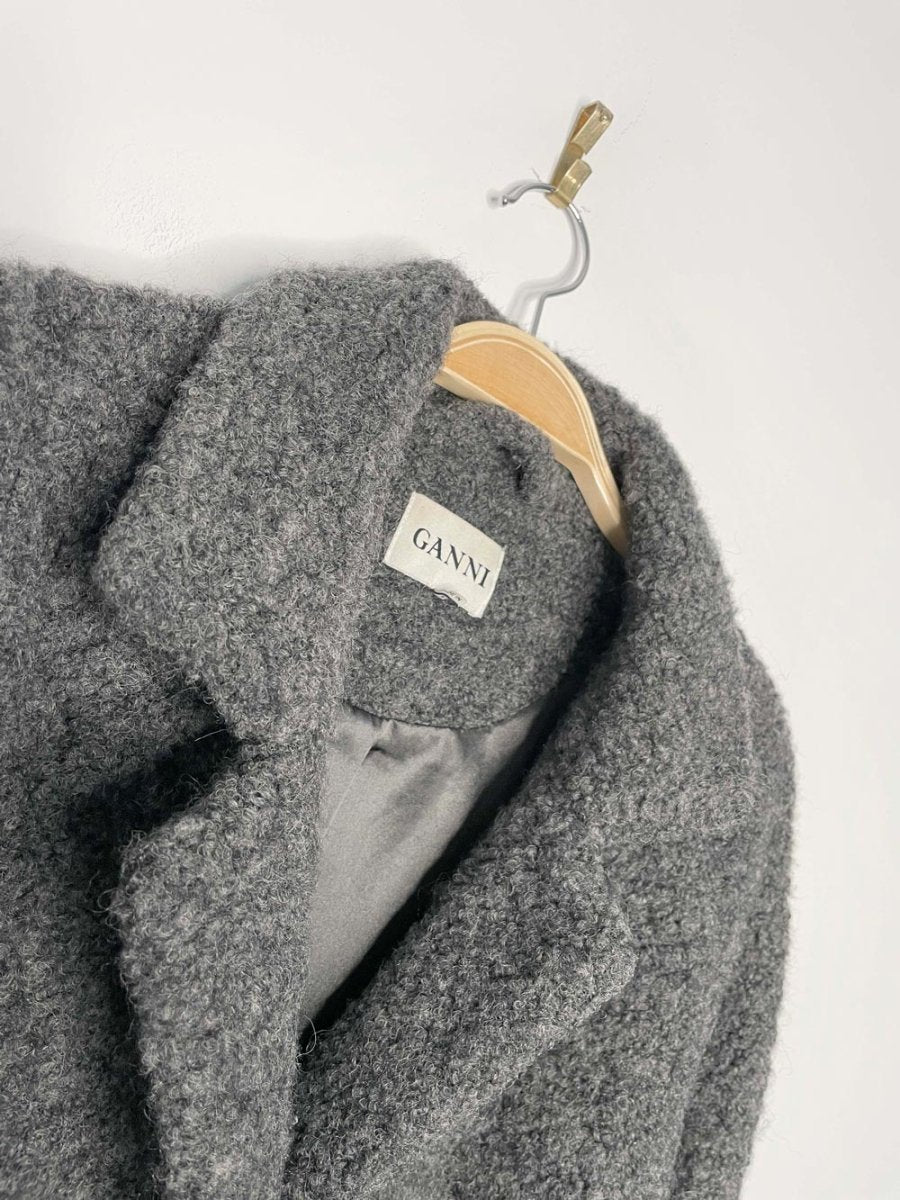 ganni fenn wool - blend boucle belted wrap coat - good market thrift store