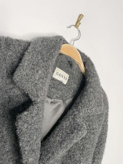 ganni fenn wool - blend boucle belted wrap coat - good market thrift store