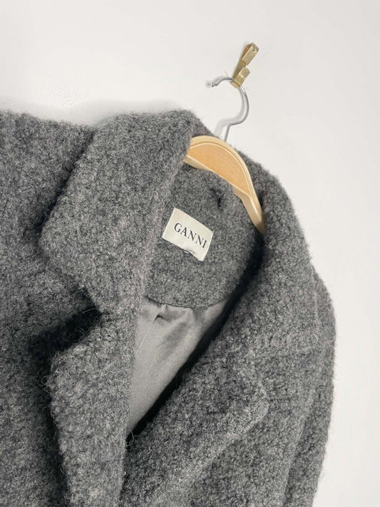 ganni fenn wool - blend boucle belted wrap coat - good market thrift store