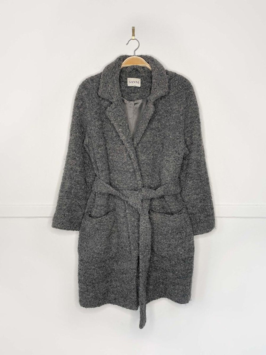 ganni fenn wool - blend boucle belted wrap coat - good market thrift store