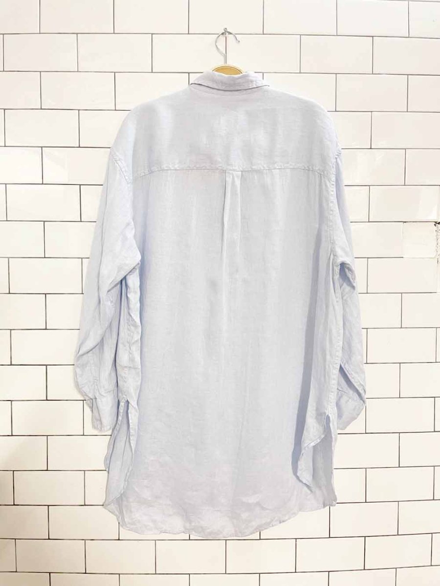 gap 100% linen blue long sleeve shirt dress - good market thrift store