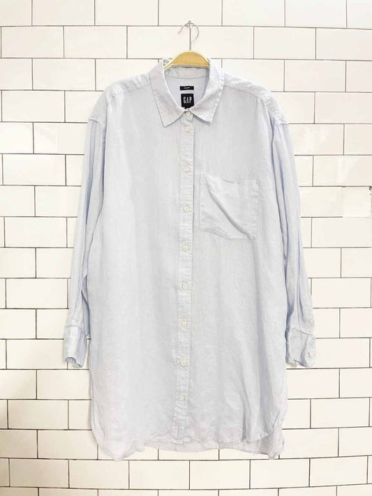 gap 100% linen blue long sleeve shirt dress - good market thrift store