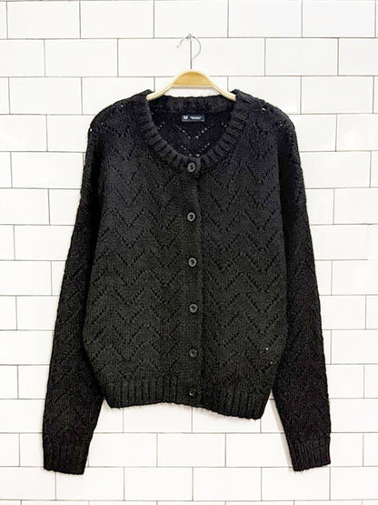 gap alpaca - wool fuzzy pointelle knit cardigan - good market thrift store