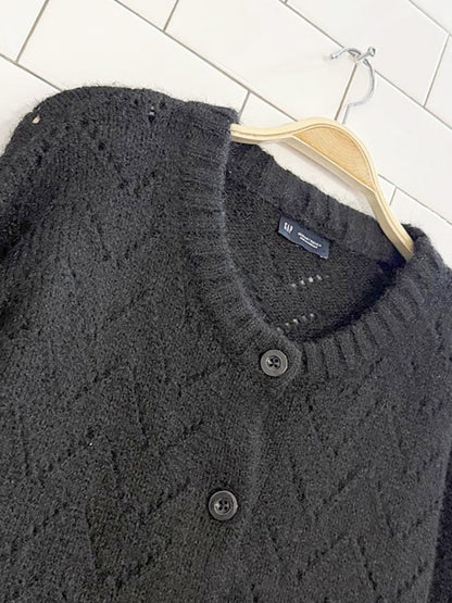 gap alpaca - wool fuzzy pointelle knit cardigan - good market thrift store