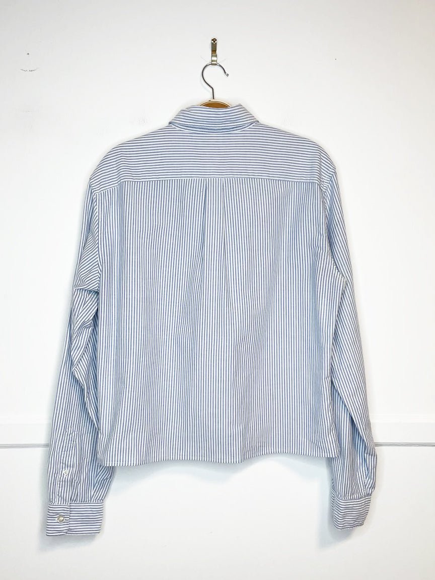 gap blue stripe boxy cropped sporty prep shirt | rework - good market thrift store