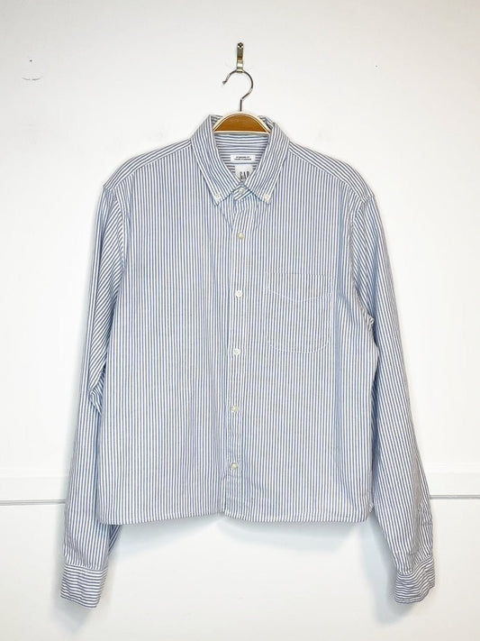 gap blue stripe boxy cropped sporty prep shirt | rework - good market thrift store