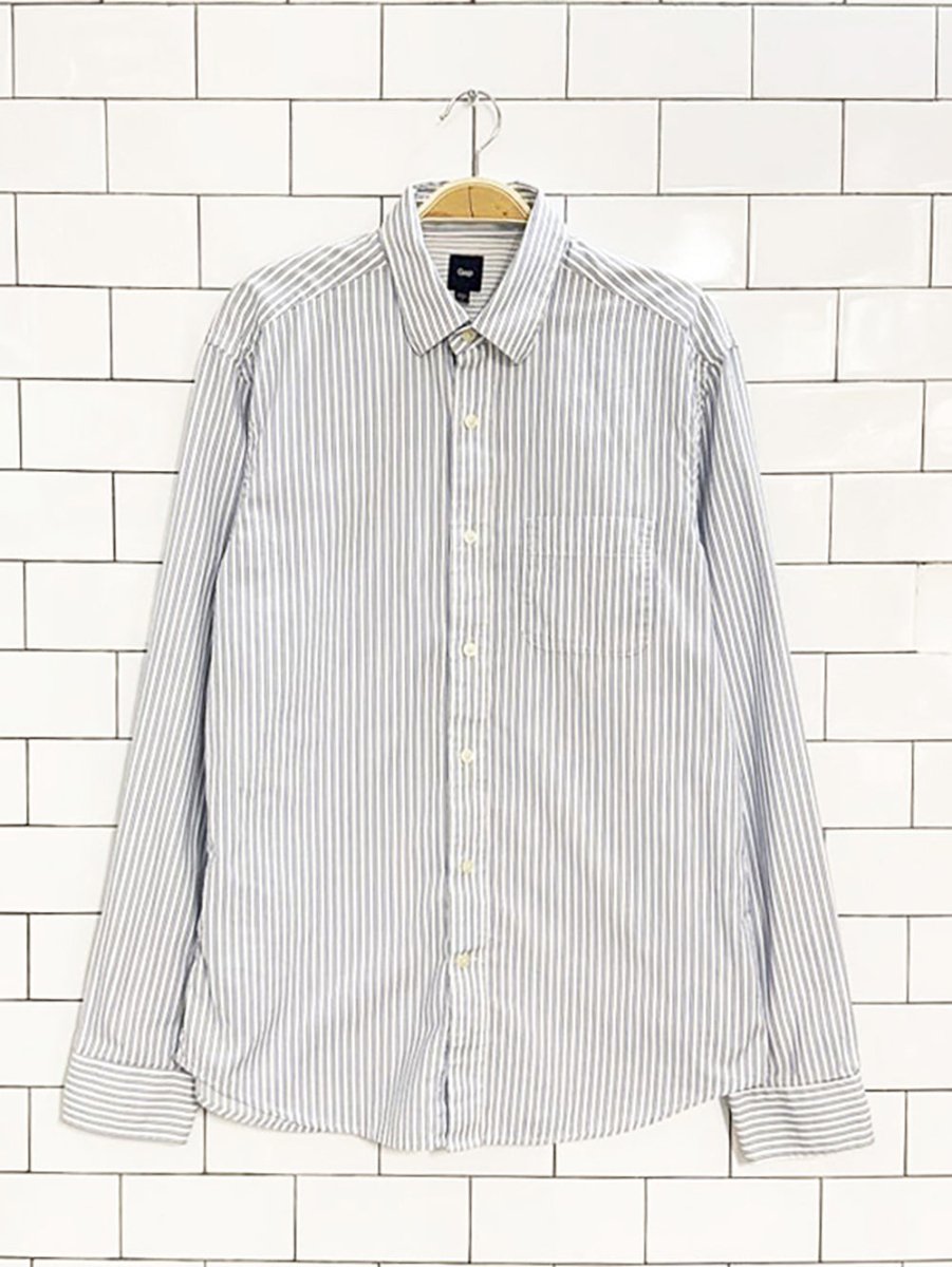 gap blue stripe full button shirt - good market thrift store
