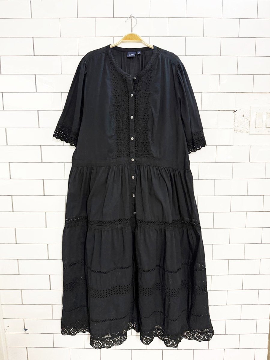 gap boho full button eyelet lace tiered midi dress - good market thrift store