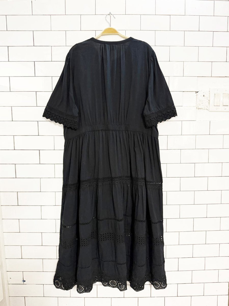 gap boho full button eyelet lace tiered midi dress - good market thrift store