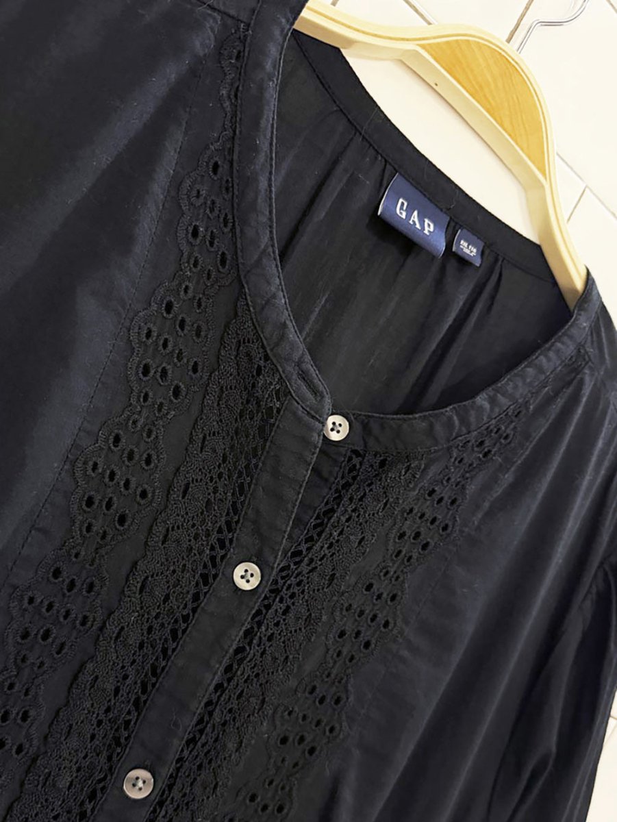 gap boho full button eyelet lace tiered midi dress - good market thrift store