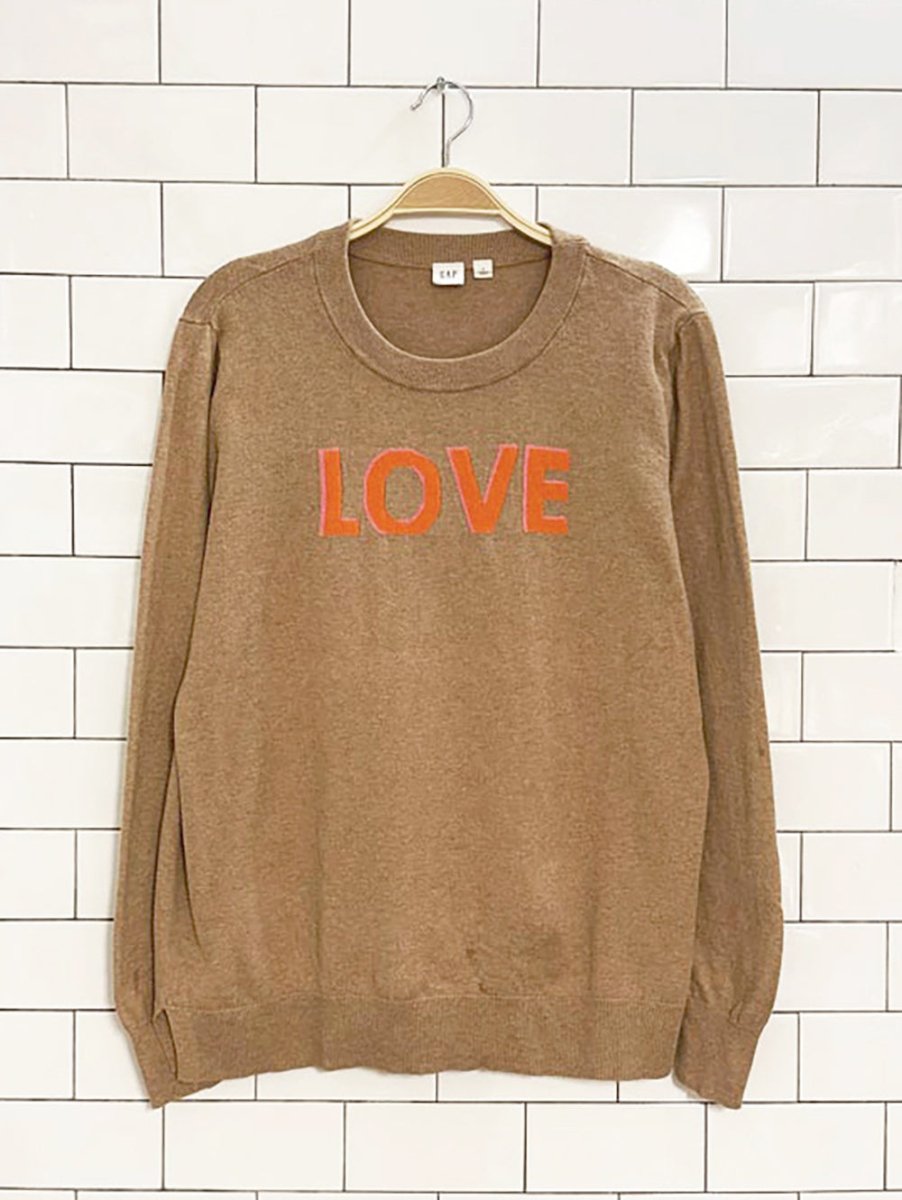 gap love spellout crewneck knit sweater - good market thrift store