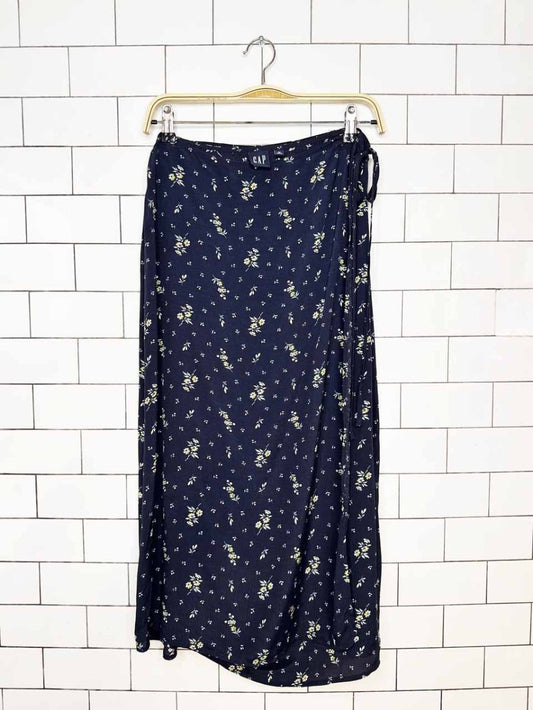 gap micro floral wrap tie waist midi skirt - good market thrift store