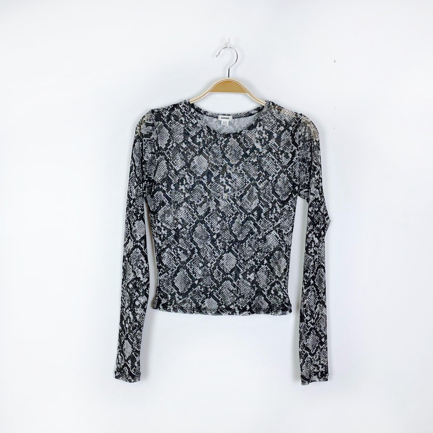 garage sheer snakeskin long sleeve top - size medium