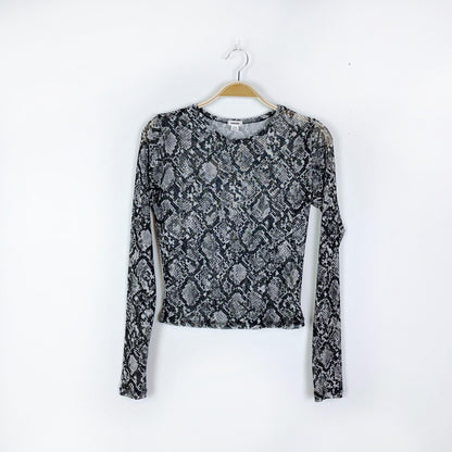 garage sheer snakeskin long sleeve top - size medium