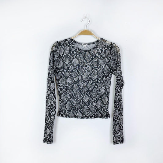 garage sheer snakeskin long sleeve top - size medium