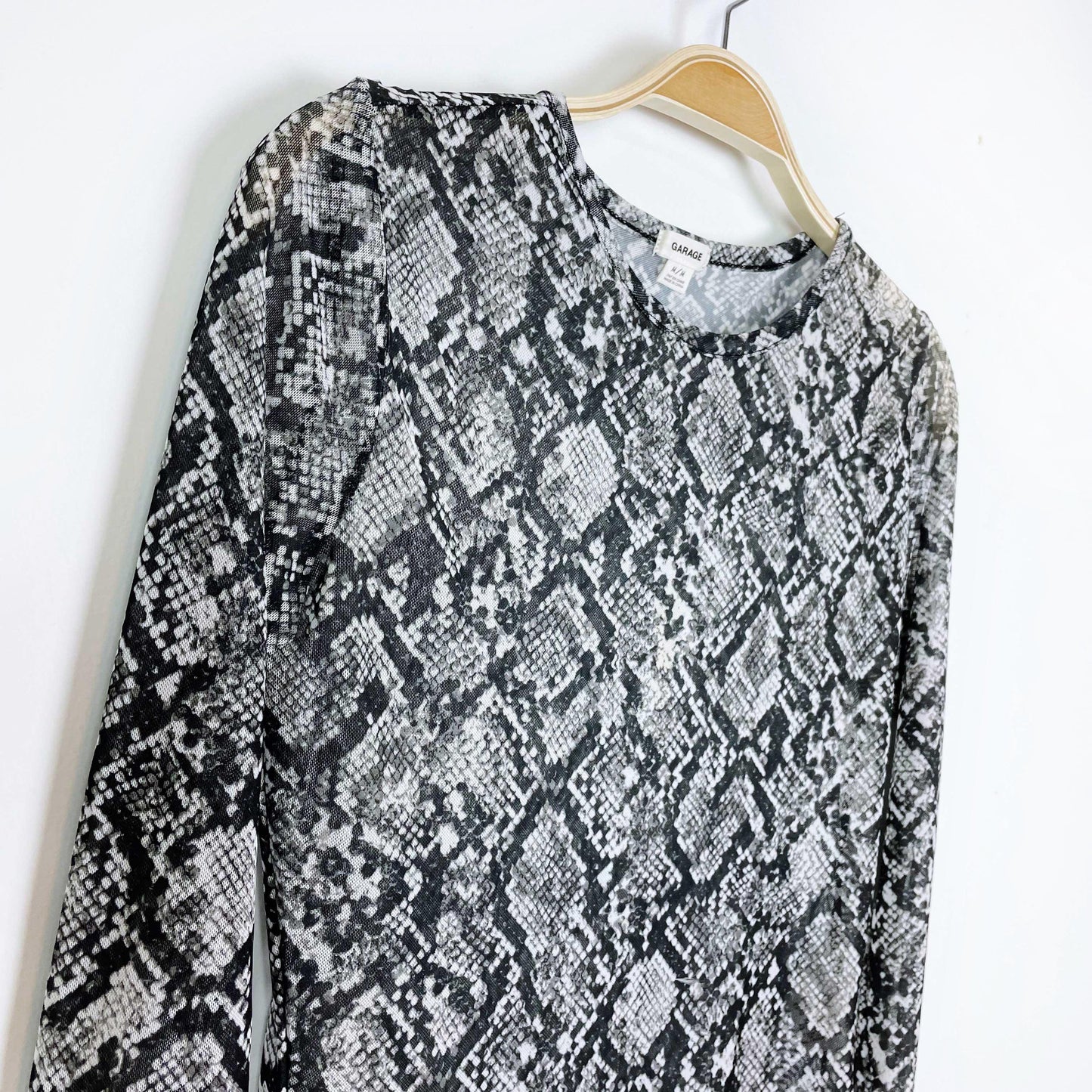 garage sheer snakeskin long sleeve top - size medium