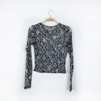 garage sheer snakeskin long sleeve top - size medium