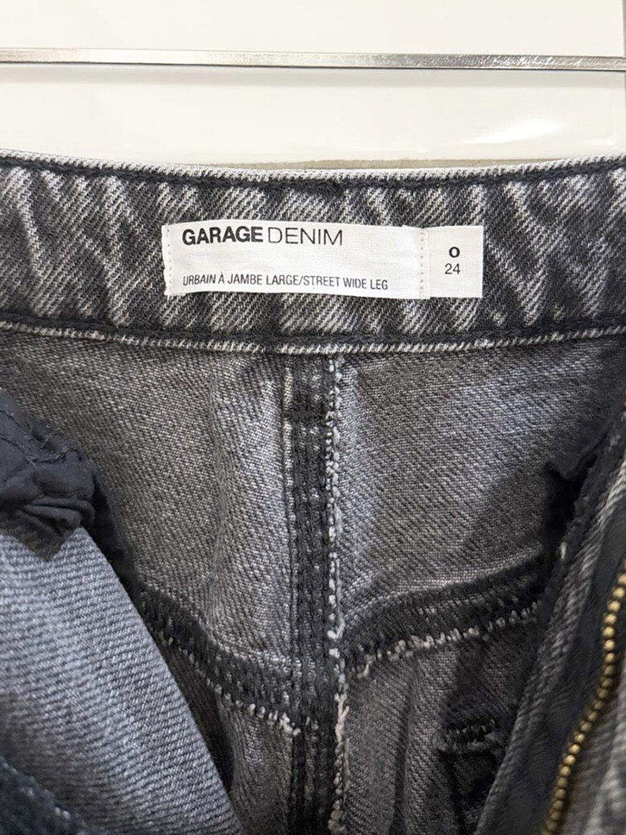 garage high - rise wide leg distressed patch jeans - good market thrift store