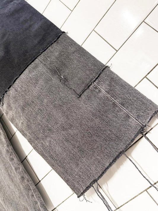 garage high - rise wide leg distressed patch jeans - good market thrift store