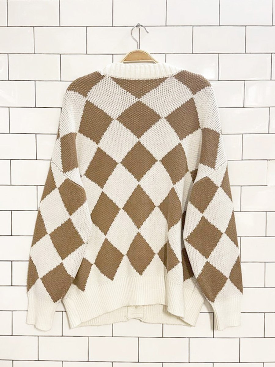 garage oversized argyle knit cardigan - good market thrift store