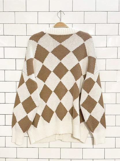 garage oversized argyle knit cardigan - good market thrift store