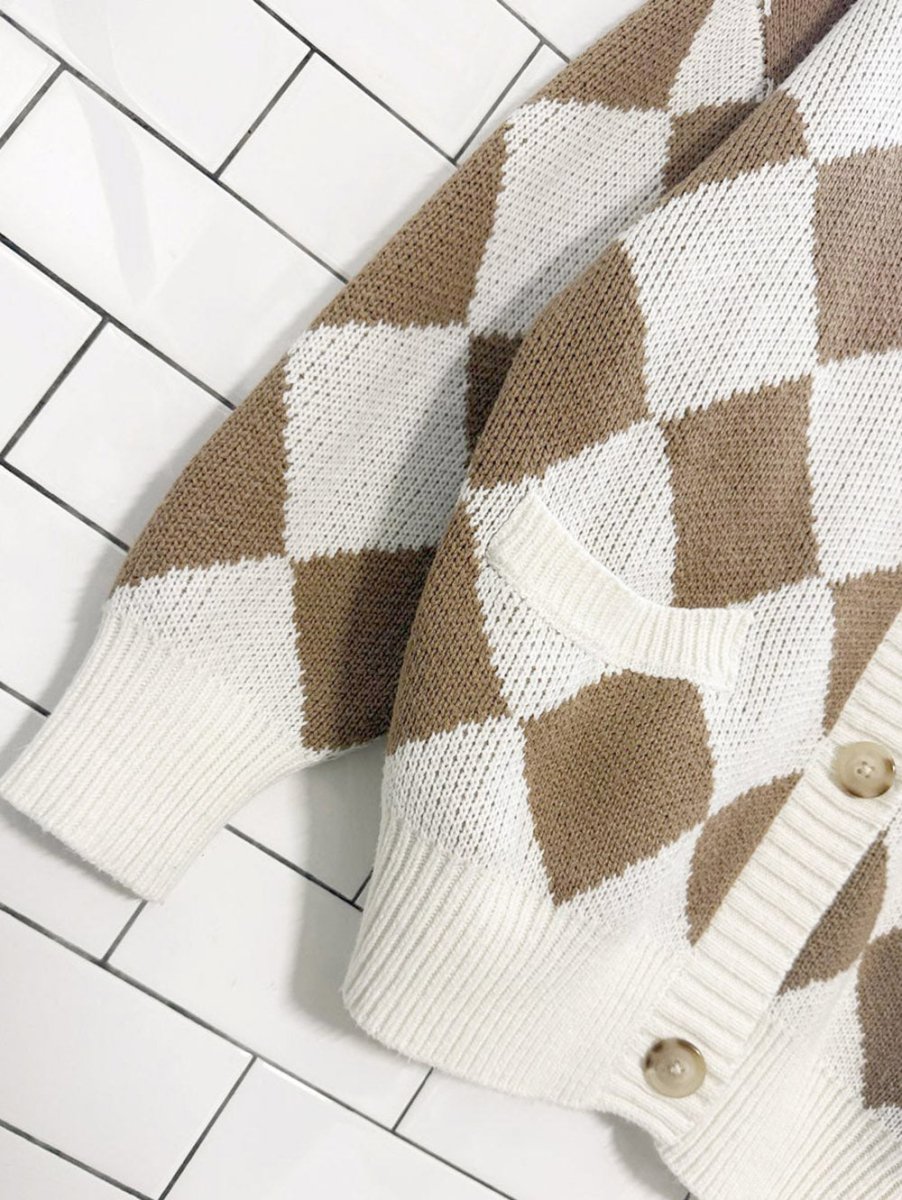 garage oversized argyle knit cardigan - good market thrift store