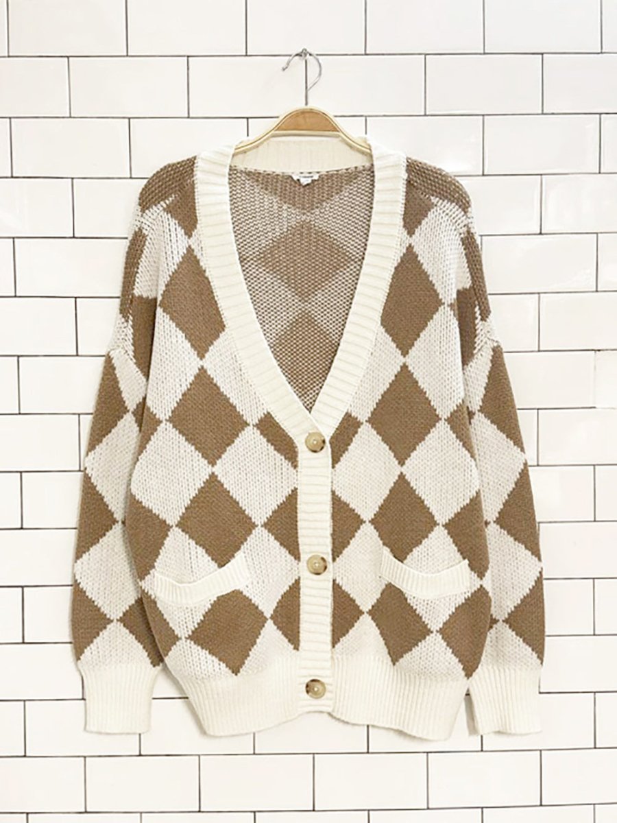 garage oversized argyle knit cardigan - good market thrift store
