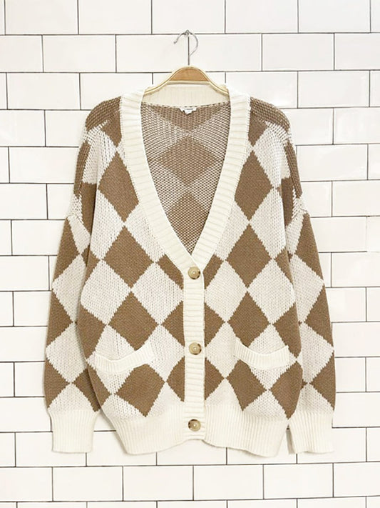 garage oversized argyle knit cardigan - good market thrift store