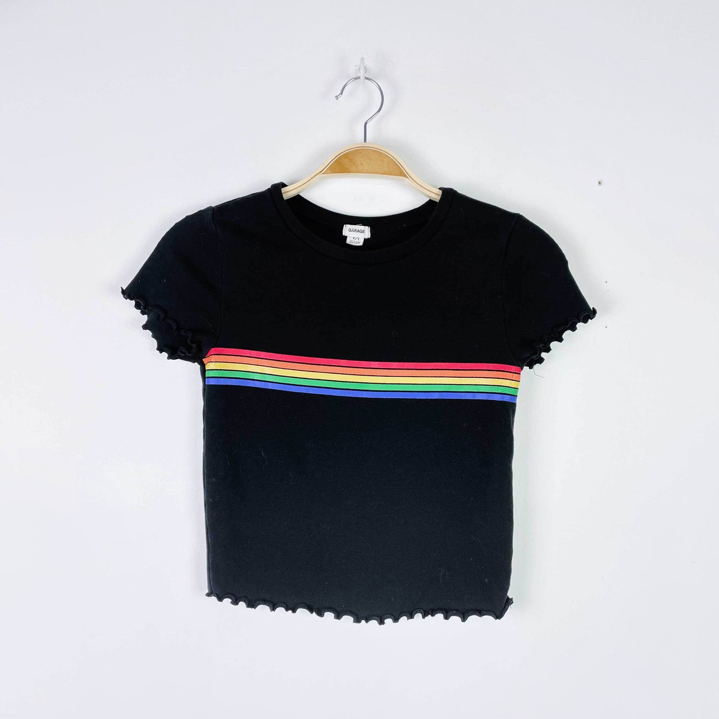 garage curly hem rainbow stripe tee