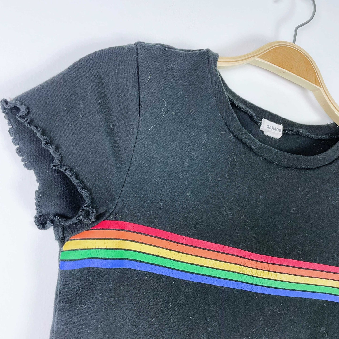 garage curly hem rainbow stripe tee